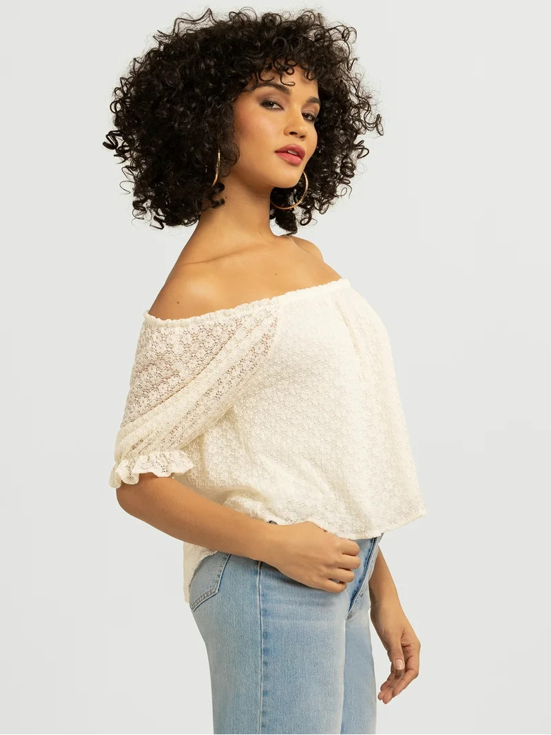 Jessica Simpson Women's Adri Off The Shoulder Lace Top, Sizes XS-XL | Walmart (US)