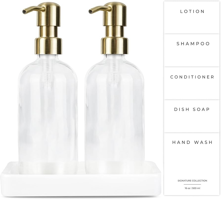 Emerson Soap Dispensers with Stainless Steel Pumps + Porcelain White Tray | Kitchen Sink Dish Soa... | Amazon (US)