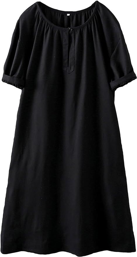 Minibee Women's Cotton Linen Dress Short Sleeve Midi Casual Plus Size Tunic Dress with Pockets | Amazon (US)