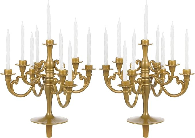 ifundom 2pcs Candle Holder Stand with 9Pcs Candle Vintage Candelabra Candlestick Cake Topper Gold... | Amazon (US)
