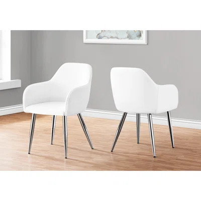 2Pcs Dining Chair , Upholstered In White Faux Leather, Metal Legs, Exquisite Seating For Room And Kitchen Of 2 Contemporary Chairs, Leather-Like Uphol | Wayfair North America