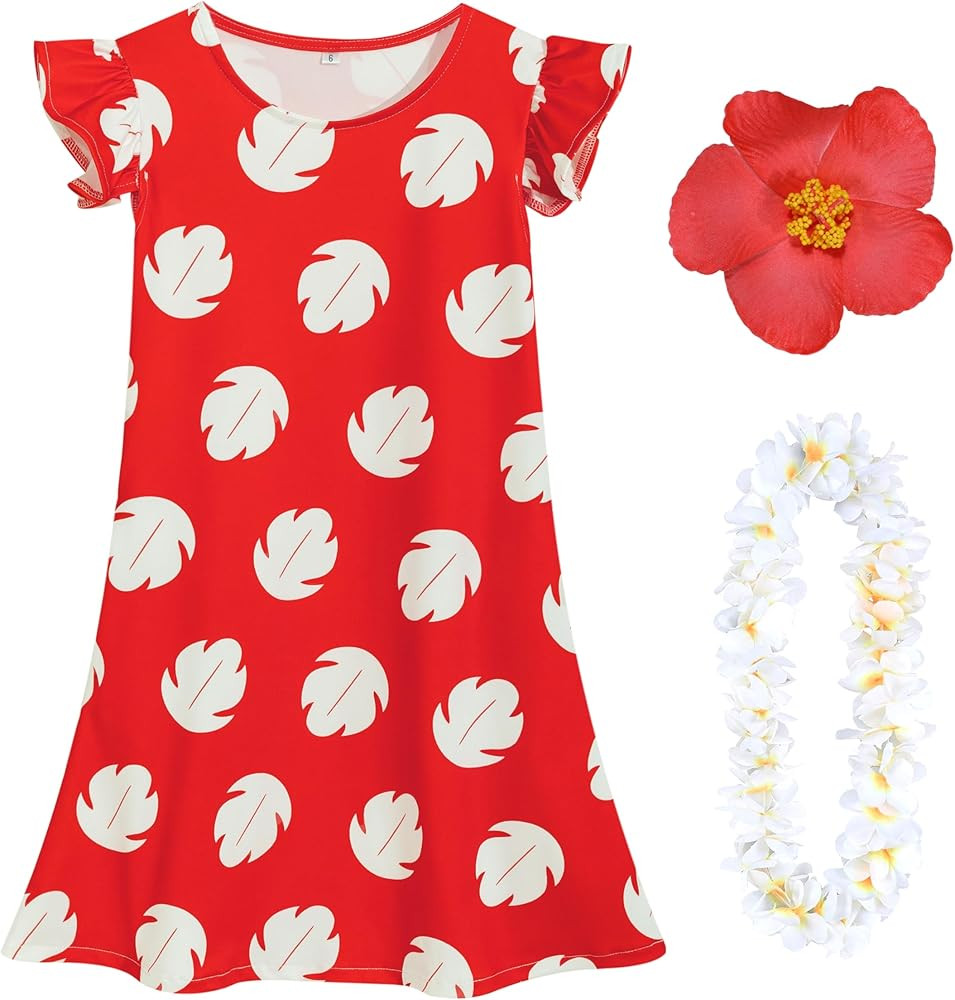 Little Girls Costume Dress Red Leaf Dress Toddler Halloween Cosplay Outfit with Flower Necklace R... | Amazon (US)