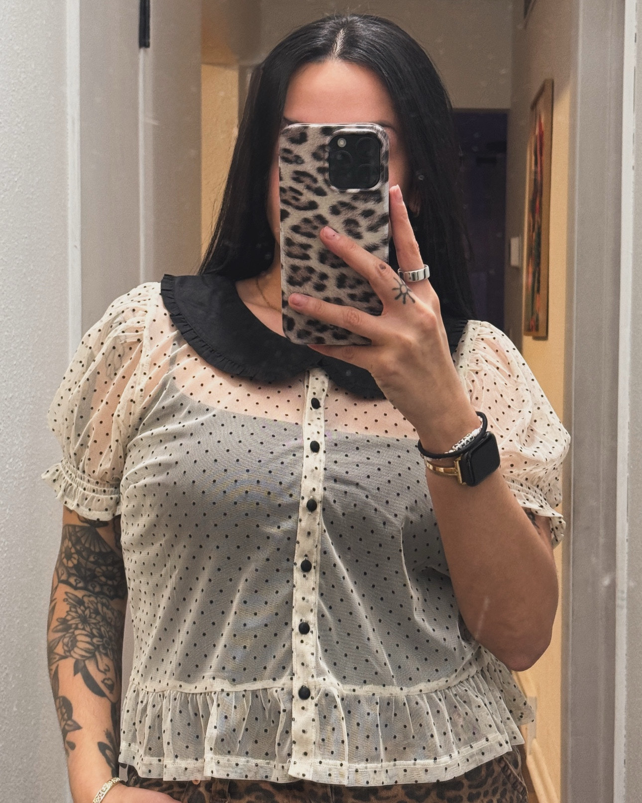 Obsessed with this sheer blouse from @AmericanEagle 🖤 it felt so classy and goes with so many things. I paired it with leopard pants and doc marten Mary Jane’s. So cute! Can’t wait to wear it again! 

#LTKMidsize #LTKootd #LTKCyberWeek