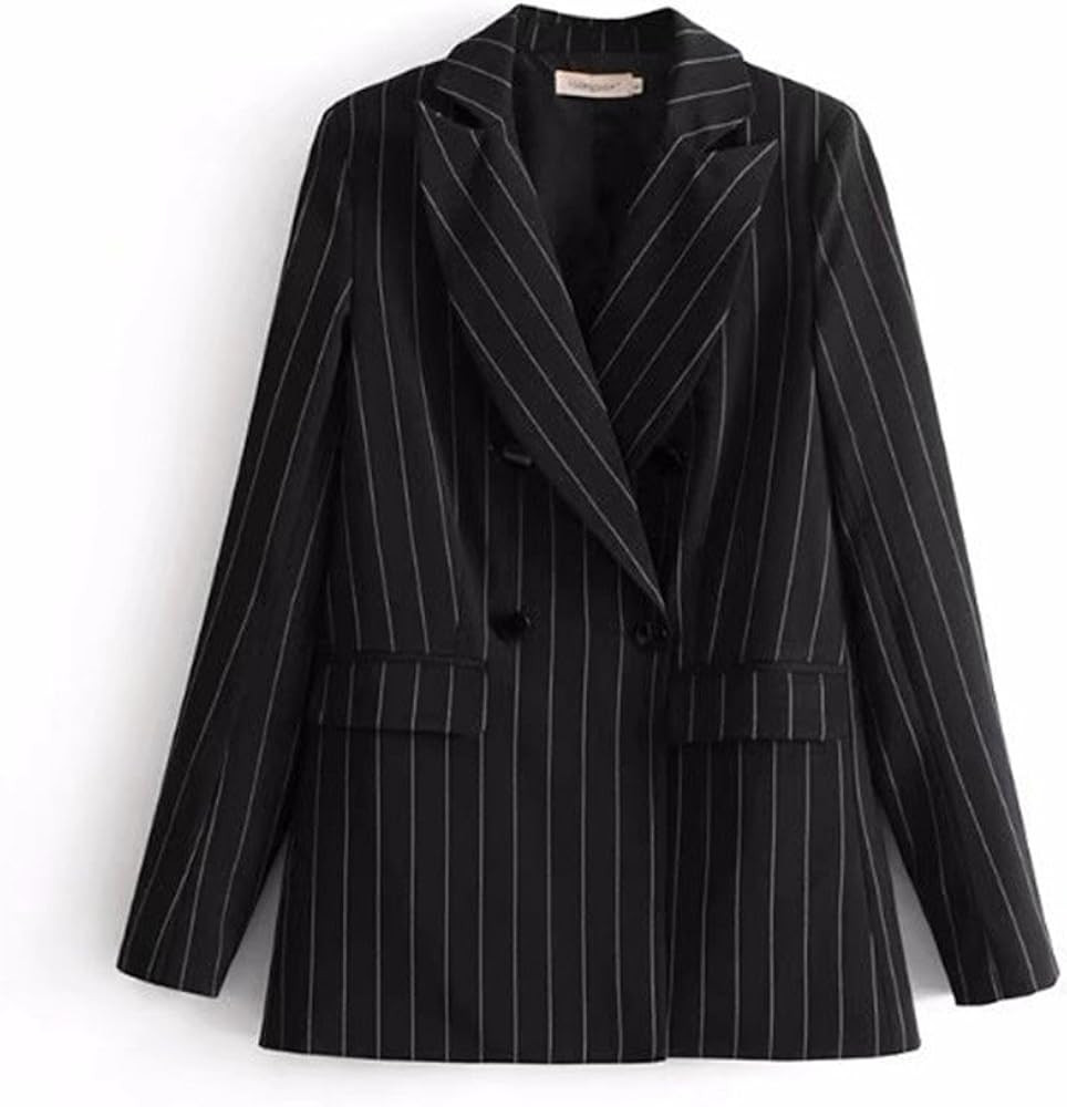 Women Double Breasted Pinstripe Blazer Suit Black | Amazon (US)