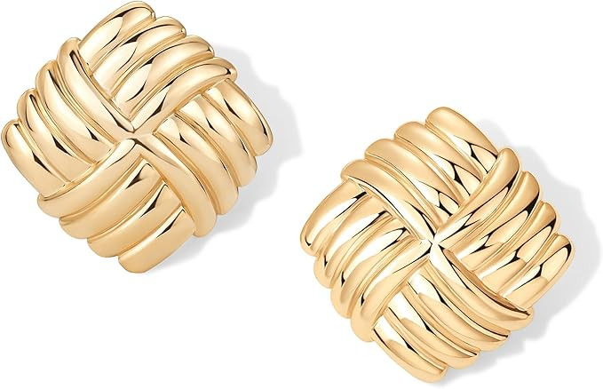 PAVOI 14K Gold Plated Chunky Statement Vintage Earrings for Women | Trendy Knot Triangle Rope But... | Amazon (CA)
