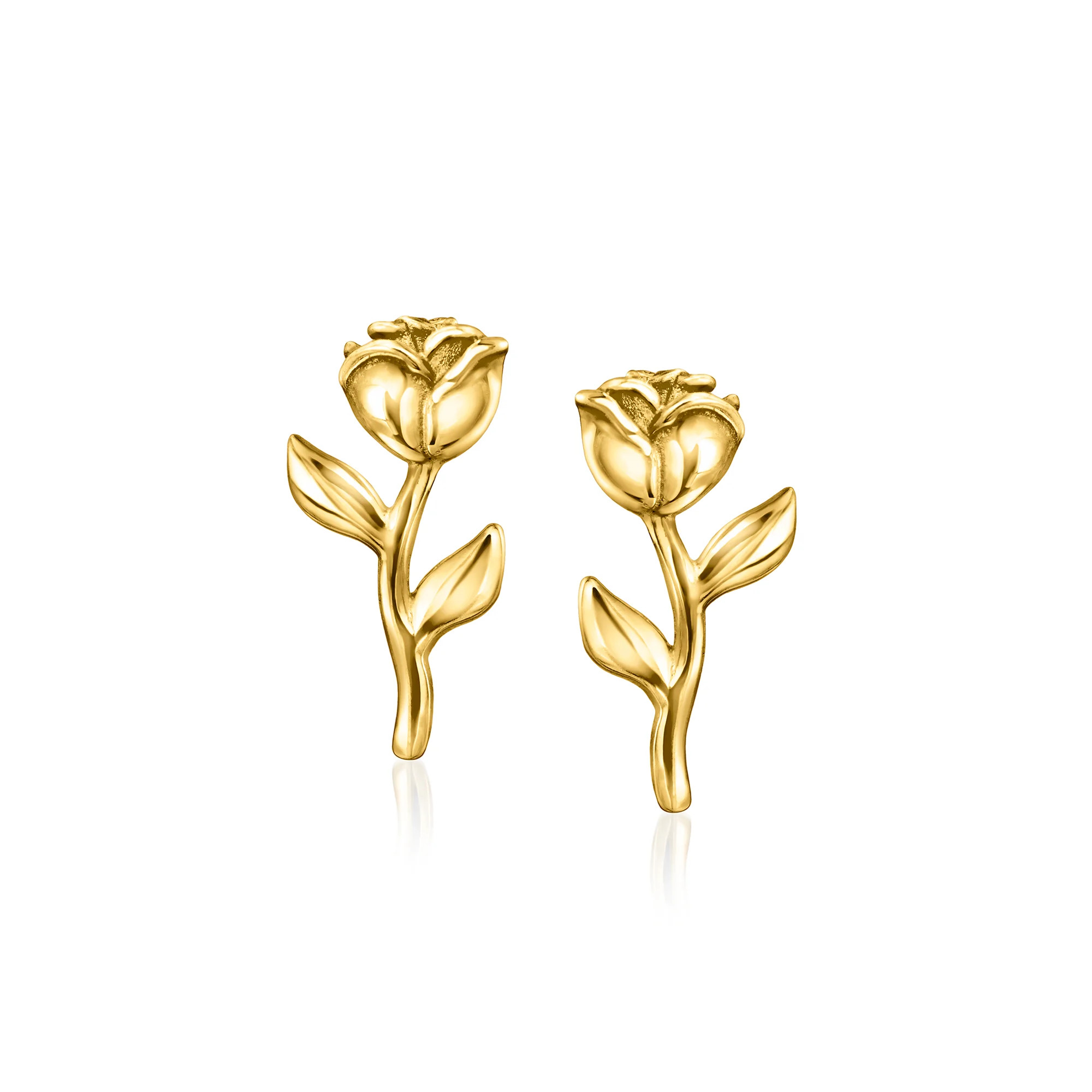 Italian 14kt Yellow Gold Rose Flower Earrings | Ross-Simons