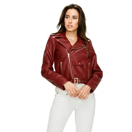Made by Johnny Women s Faux Leather Moto Biker Jacket M RED | Walmart (US)