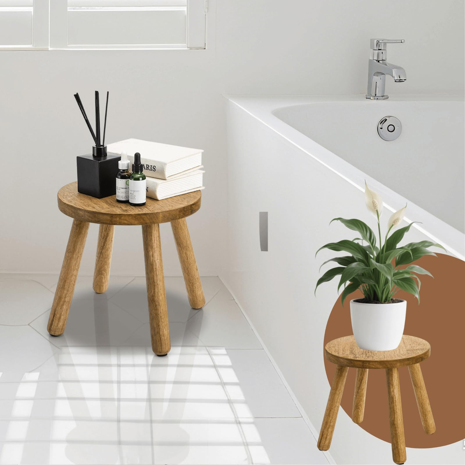 Amazon.com: Youeon 12 Inch Round Solid Wooden Step Stool, Non-Slip One Step Stool for Adults, Holds up to 300 Lbs, Portable & Sturdy, Footstool for Bedroom, Bathroom, Kitchen, Easy to Assemble : Office Products | Amazon (US)
