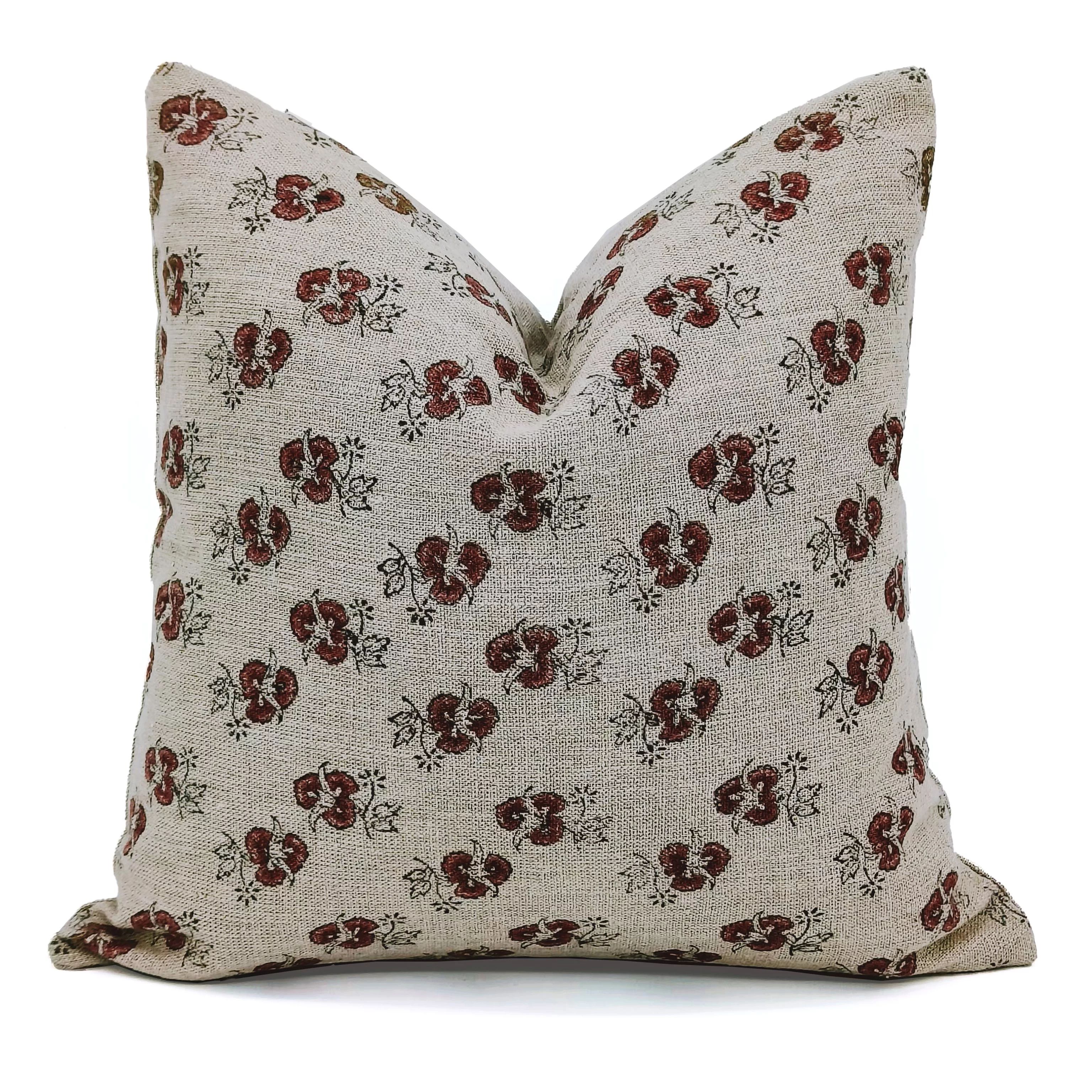 Fabdivine Thick Linen Hand Block Print Decorative Throw Pillow Cover , 14"X14", Rust | Walmart (US)