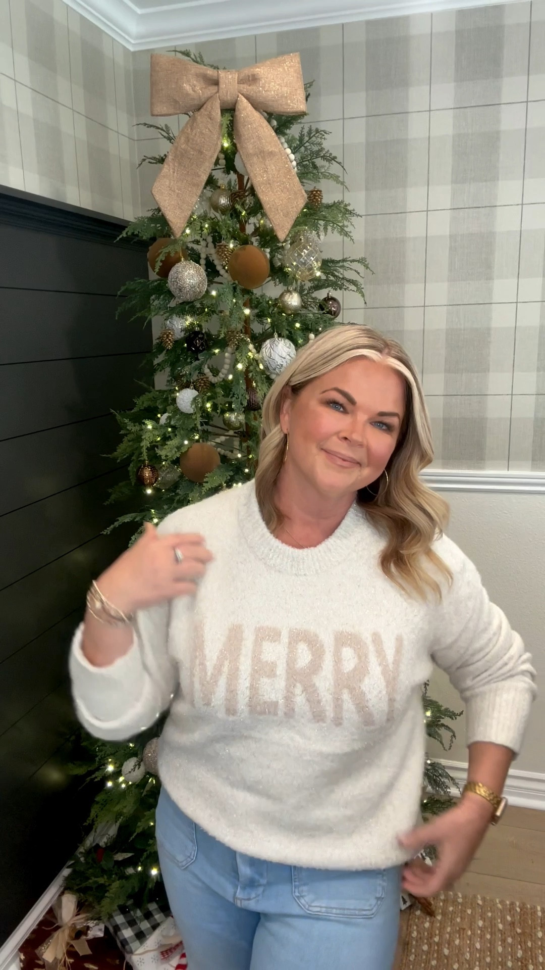 Love this Merry sweater! I will be wearing it all season long!🎄❤️ Wearing a M. 

#LTKOver40 #LTKMidsize #LTKHoliday