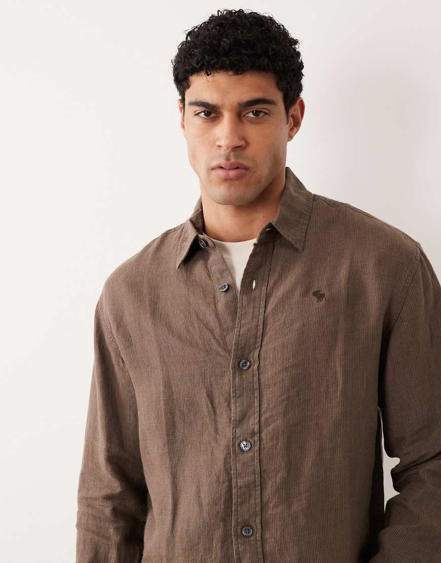 Abercrombie & Fitch 100% linen long sleeve shirt in fine brown stripes | ASOS (Global)