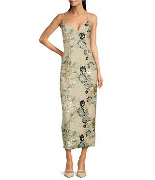 Antonio Melani Adelyn Floral Sequin Sweetheart Sheath Midi Coordinating Dress | Dillard's | Dillard's