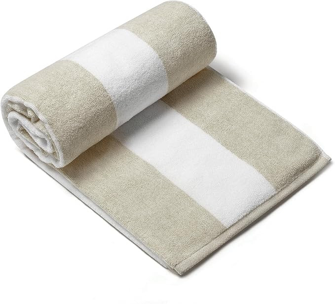 CLOWOOD Plush Oversized Beach Towel - Cotton 40 x 70 Inch Large Thick Chiffon Striped Cabana Pool... | Amazon (US)