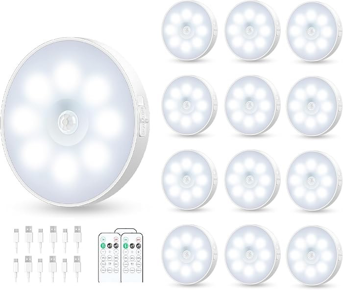 Motion Sensor Puck Light with Remote, Wireless Dimmable Under Cabinet Lighting, Rechargeable Magn... | Amazon (US)