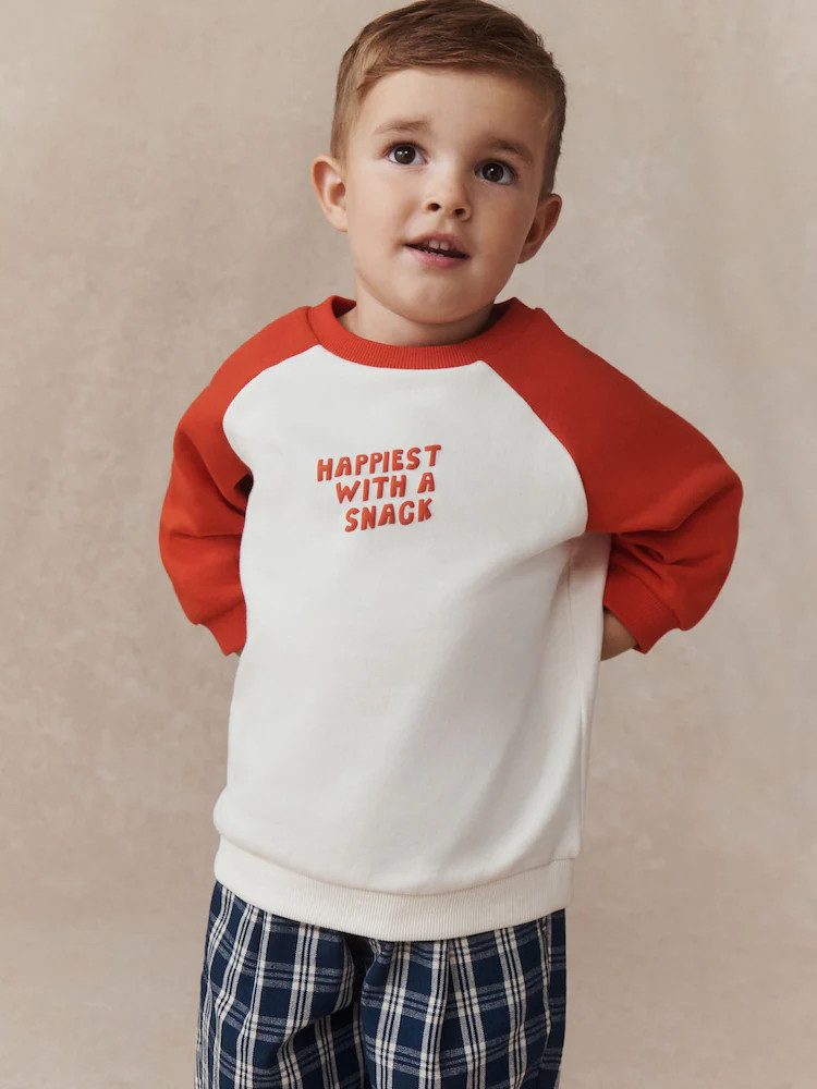 Red/White Happiest With A Snack Printed Crew Neck Sweat Top (3mths-7yrs) | Next US