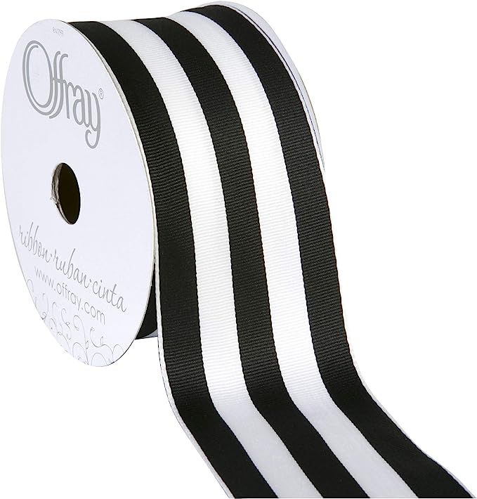 Offray 140640Berwick 2.5" Wide Wired Edge Carnival Grosgrain Ribbon, 25 Yards, Black and White St... | Amazon (US)