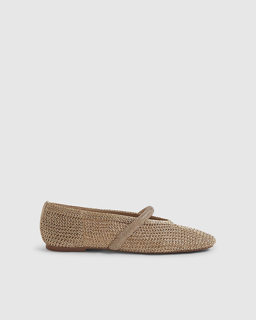 Rose Gold Crochet Flat Ballet Pumps | River Island UK & IE