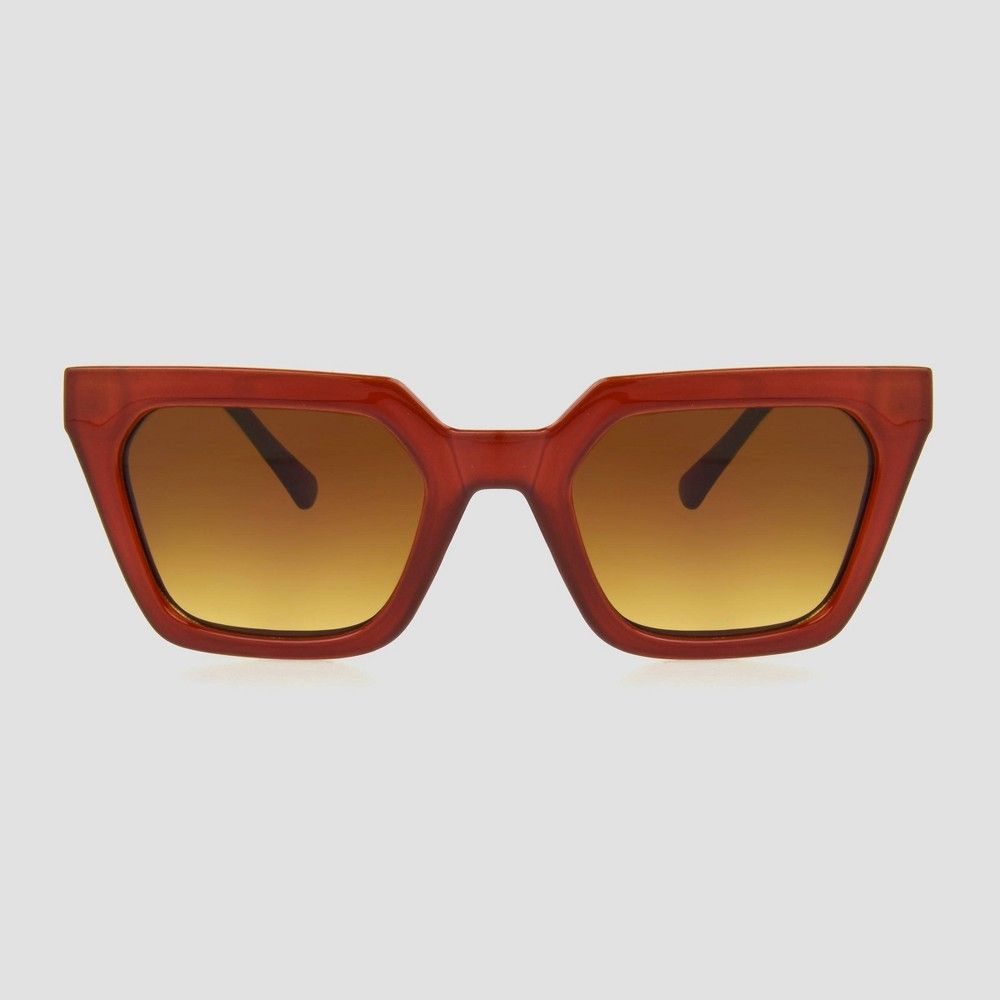 Women's Angular Rectangle Sunglasses - A New Day Brown | Target