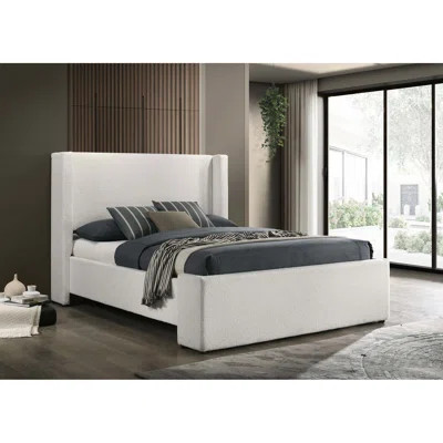 Modern Wingback Upholstered Queen Bed with Textured Boucle Design | Wayfair North America