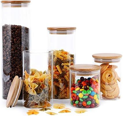 Focus Line Glass Food Storage Jars Containers, High Borosilicate Glass Cookies Jars with Bamboo L... | Amazon (US)