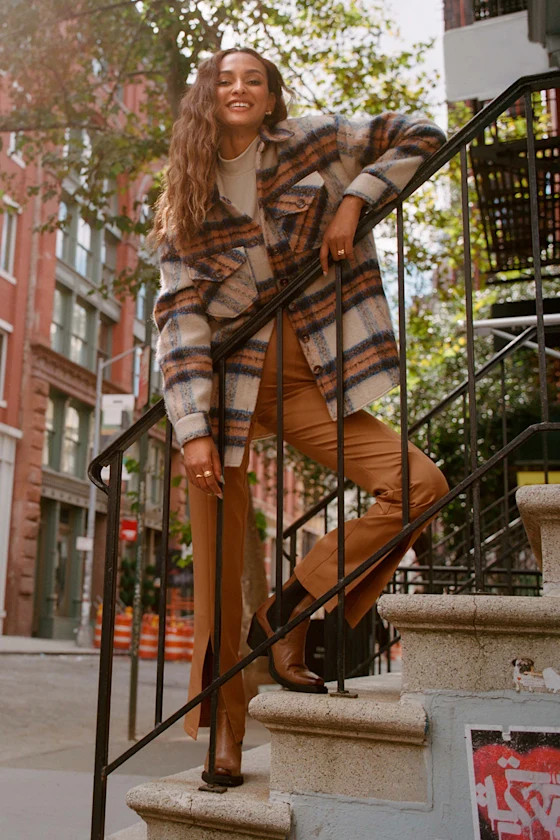 Cozy Callings Beige Multi Plaid Shacket | Lulus (US)