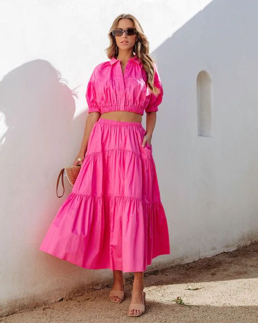 Sunny Meadow Tiered Midi Skirt - Hot Pink | VICI Collection