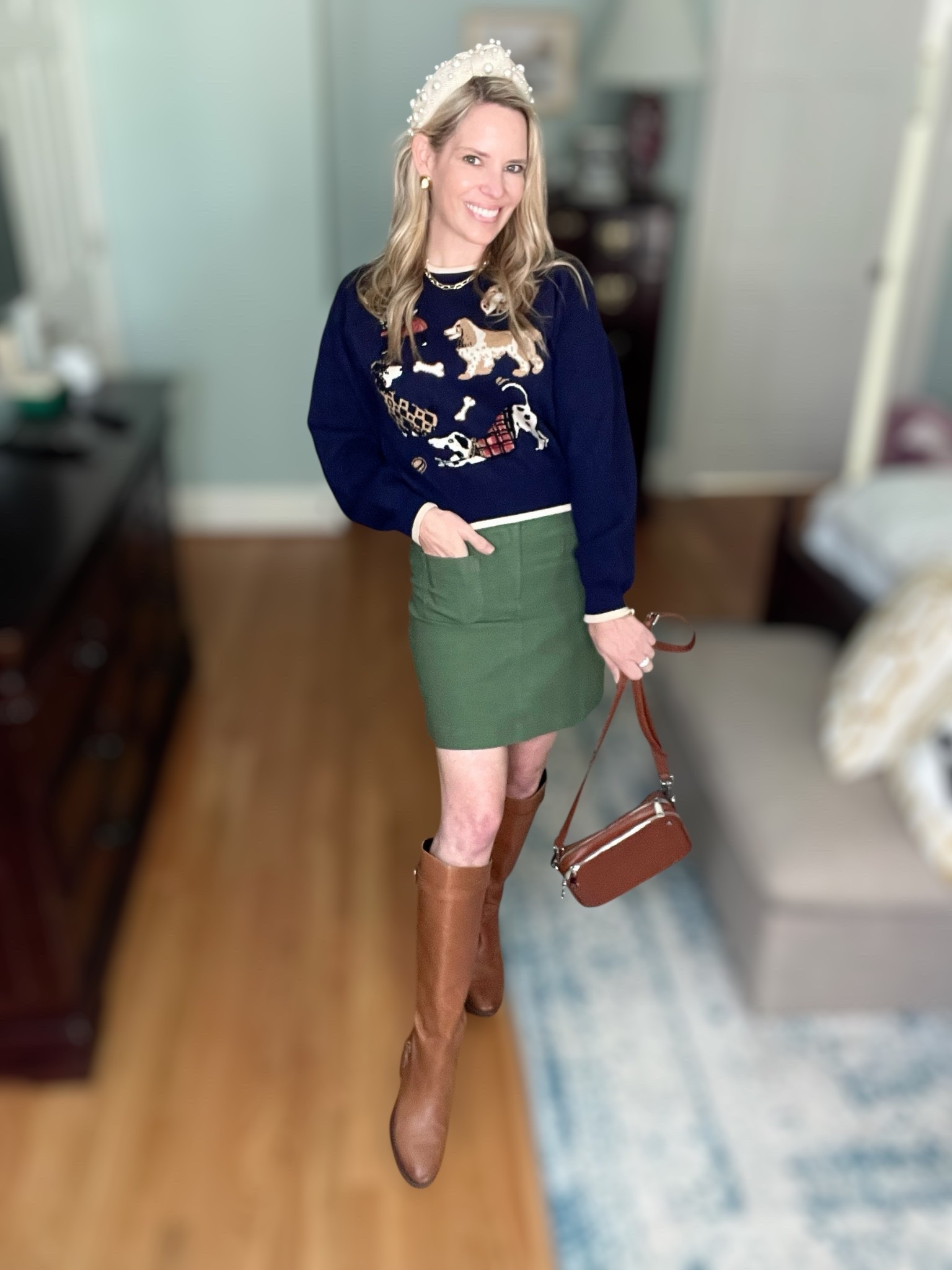 🐶 Cozy + playful fall style! This navy dog graphic sweater from Amazon is giving all the preppy, nostalgic vibes. I styled it with the J.Crew Factory olive green mini skirt and tall brown boots for a chic yet fun fall outfit. Added my pearl headband and timeless gold jewelry from Melinda Maria (use code PREPPYREBEL for 10% off ✨) to polish the look.

🛍️ Outfit details:
	•	Amazon navy dog print sweater 🐾
	•	J.Crew Factory green mini skirt 💚
	•	Tall brown boots + crossbody bag 🤎
	•	Pearl headband + Melinda Maria jewelry for that finishing sparkle ✨

Perfect for: fall weekends, casual outings, or a playful holiday look that still feels polished.

#falloutfitideas #preppystyle #ltkfall #amazonfinds #jcrewfactory #melindamaria #dogloversfashion #fallstyle2025


#LTKFindsUnder100 #LTKFindsUnder50 #LTKOver40