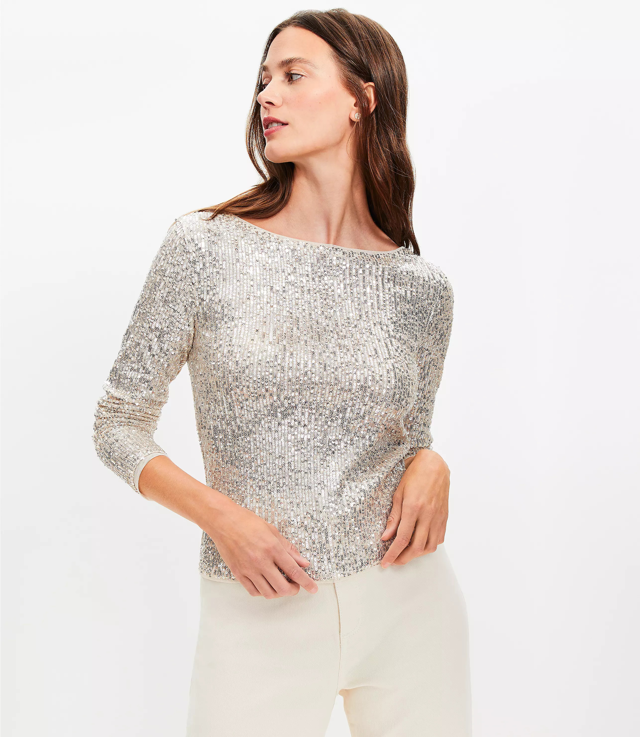 Sequin Long Sleeve Tee | LOFT