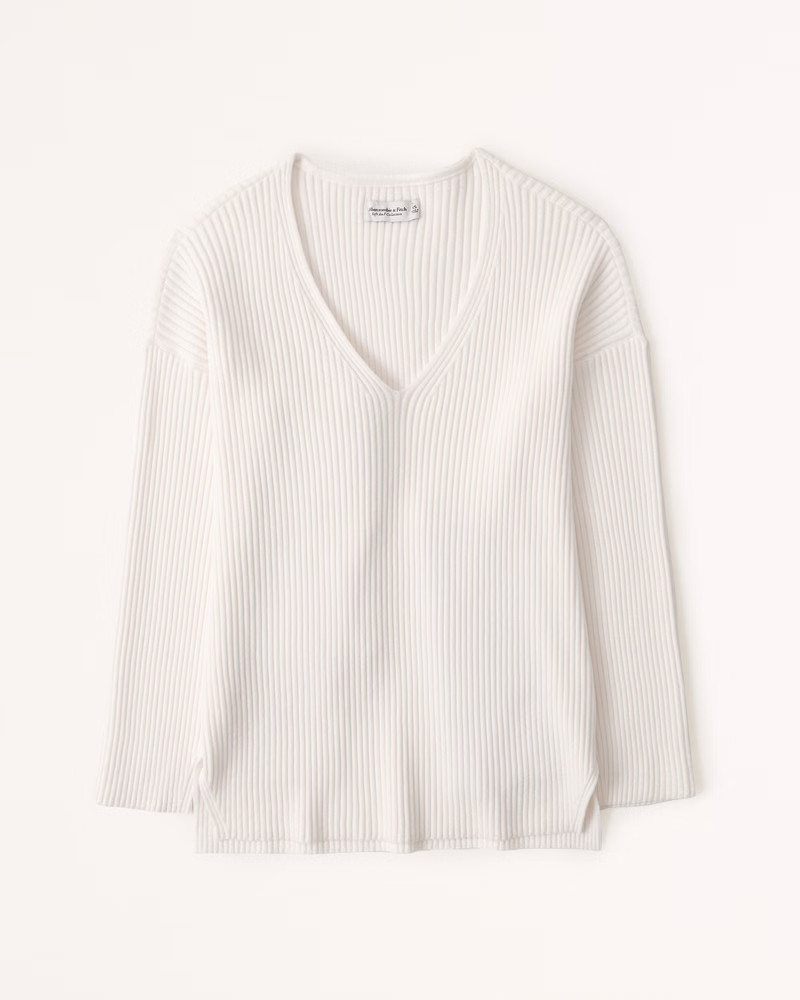 Women's LuxeLoft Oversized Spliced V-Neck Sweater | Women's New Arrivals | Abercrombie.com | Abercrombie & Fitch (US)