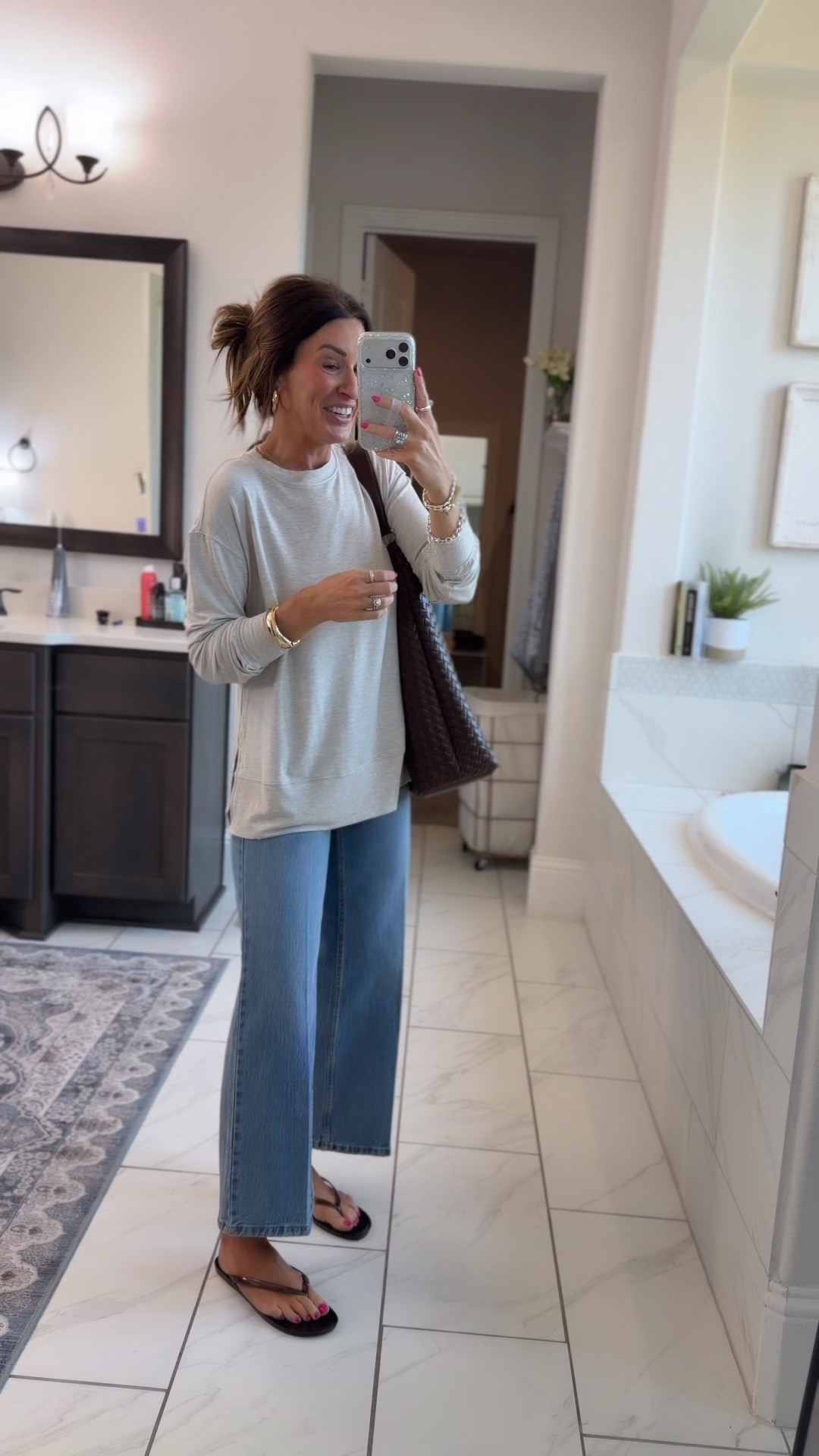 Wearing an XS in the top and a 0 regular in the jeans they are more fitted (hardly any stretch) so I would size up if you want a looser fit.

#LTKdayinmylife #LTKgrwm #LTKootd