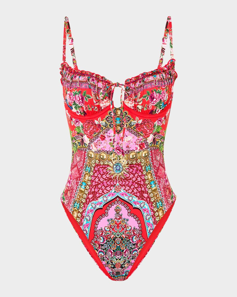 Camilla Heirloom Empire Ruched Cup Underwire One-Piece Swimsuit | Neiman Marcus