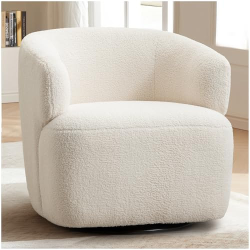 FriFurne Swivel Accent Chair, Upholstered Fabric Barrel Chair Boucle Round Boucle Armchair for Living Room Bedroom, Beige Cream White | Amazon (US)