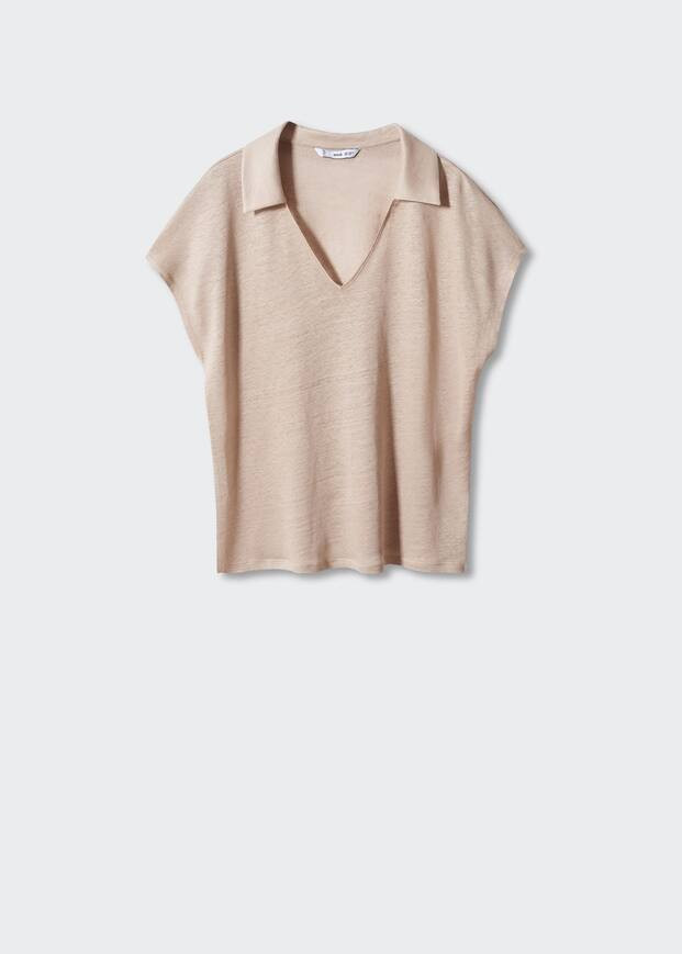 V-neck linen polo shirt -  Women | Mango United Kingdom | MANGO (UK)
