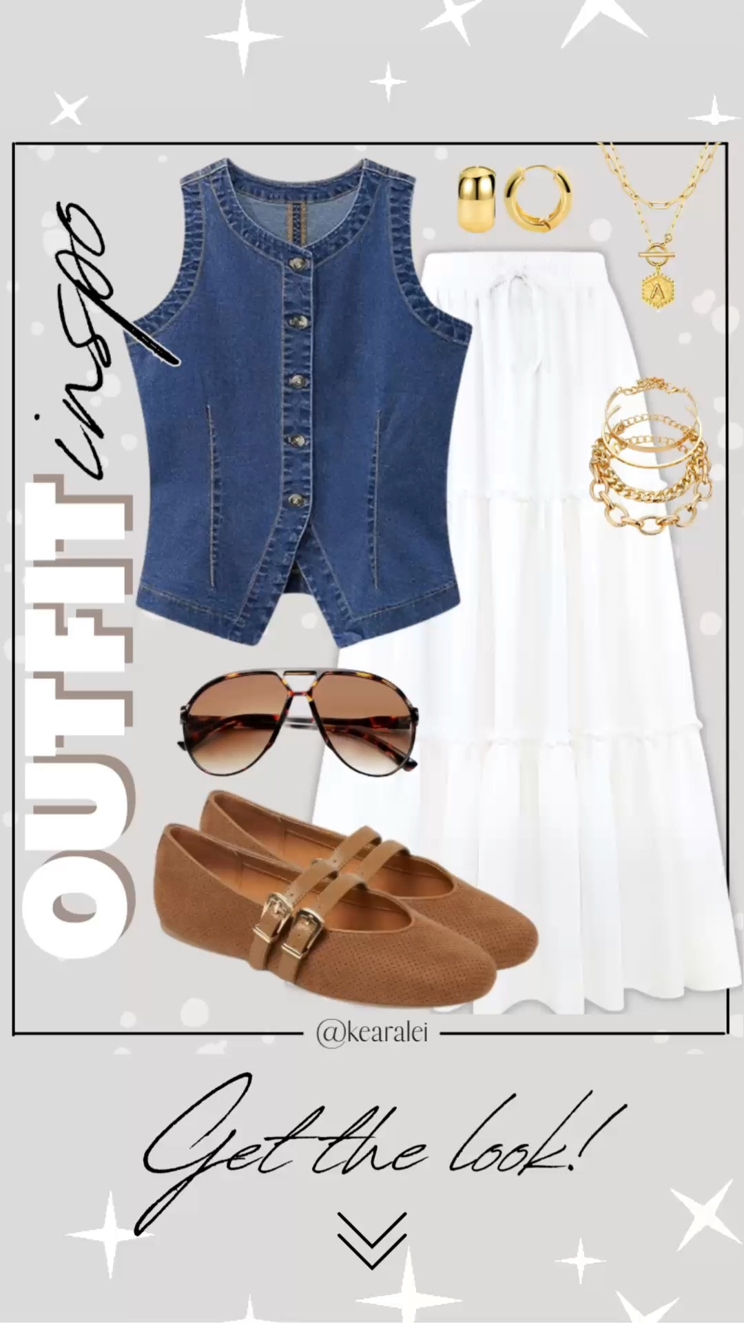 Spring outfits 2026 western outfit country concert outfit summer outfit Amazon fashion dark wash denim button up vest sleeveless Jean vest with white tiered ruffle midi skirt boho maxi skirt long cotton skirt with pockets camel tan brown suede mesh woven ballet flats brown aviator sunglasses and gold jewelry || #country #concert #spring #summer #nashville #boho #target #casual #teaching #outfit #outfits
.
.
.
Amazon fashion, teacher outfits, business casual, casual outfits, neutrals, street style, Midi skirt, Maxi Dress, Swimsuit, Bikini, Travel, skinny Jeans, Puffer Jackets, Concert Outfits, Cocktail Dresses, Sweater dress, Sweaters, cardigans Fleece Pullovers, hoodies, button-downs, Oversized Sweatshirts, Jeans, High Waisted Leggings, dresses, joggers, fall Fashion, winter fashion, leather jacket, Sherpa jackets, Deals, shacket, Plaid Shirt Jackets, lounge set, Date Night Outfits, Vacation outfits, Mom jeans, shorts, sunglasses,  Romper, jumpsuit, Airport outfits, biker shorts, Weekender bag, plus size fashion, Stanley cup tumbler, Work blazers, Work Wear, workwear

boots booties tall over the knee, ankle boots, Chelsea boots, combat boots, pointed toe, chunky sole, heel, high heels, sneakers, slip on shoes, Nike, adidas, vans, dr. marten’s, ugg slippers, golden goose, sandals, high heels, loafers, Birkenstock Birkenstocks, Steve Madden, Target, Abercrombie and fitch, Amazon, Shein, Nordstrom, H&M, forever 21, forever21, Walmart, asos, Nordstrom rack, Nike, adidas, Vans, Quay, Tarte, Sephora, lululemon, free people, j crew jcrew factory, old navy


#LTKSeasonal #LTKSaleAlert #LTKootd