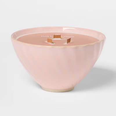 3 Wick Ceramic Wooden Wick Pink Lady and Peony Candle 22oz - Threshold™ | Target