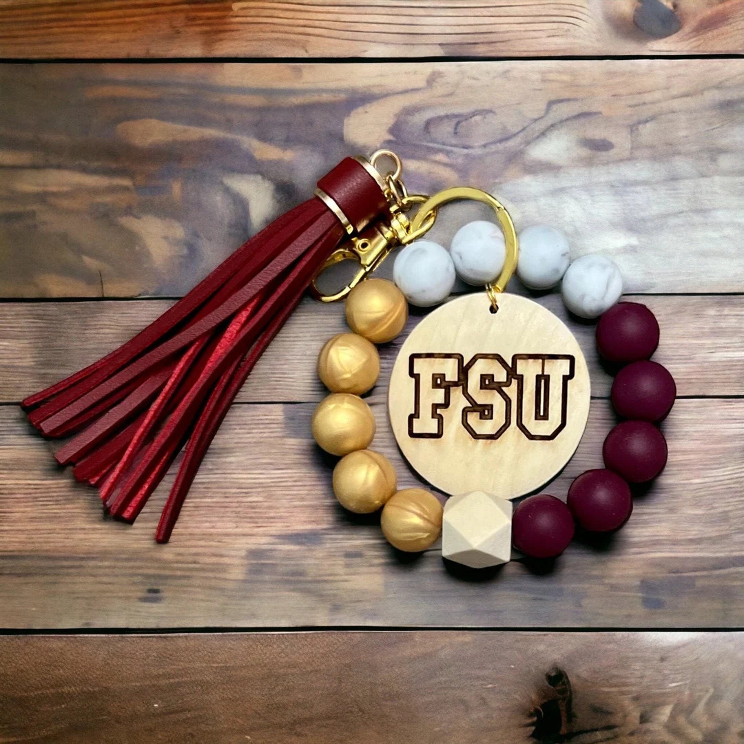 Maroon and Gold Florida State University Inspried FSU Silicone Bead Wristlet Keychain With Tassel... | Etsy (US)