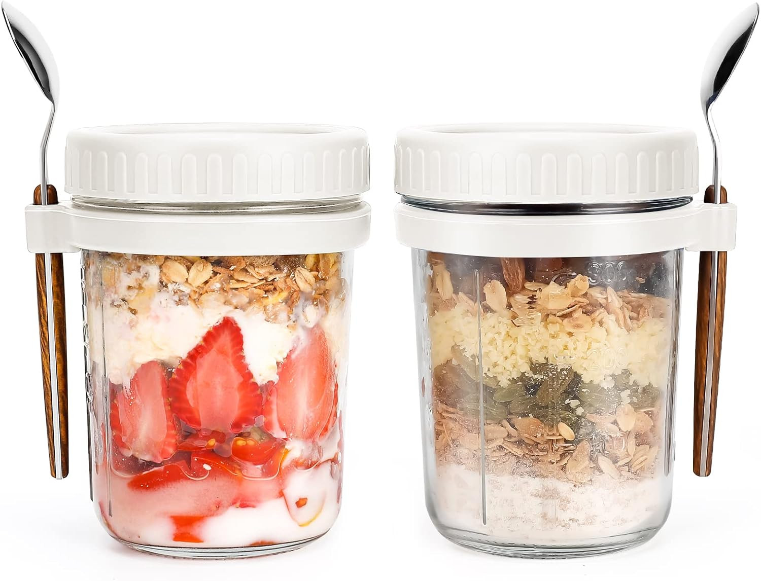 Overnight Oats Jars with Spoon and Lid 16 oz [2 Pack], Airtight Oatmeal Container with Measuremen... | Amazon (UK)
