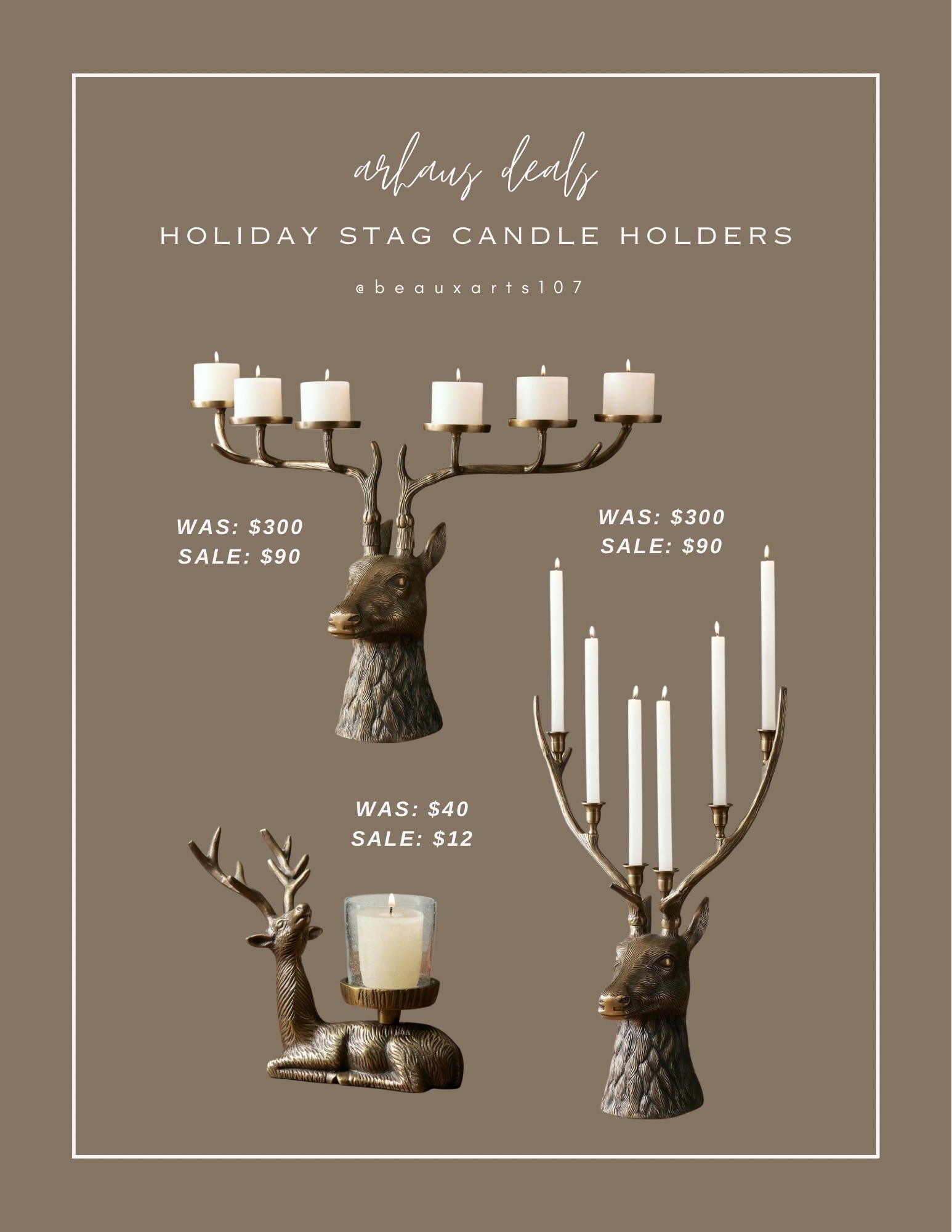 Now’s the best time to sac on holiday sale deals! These gorgeous stag candle holders are on sale now for under $100!

#LTKSaleAlert #LTKFindsUnder100 #LTKHoliday