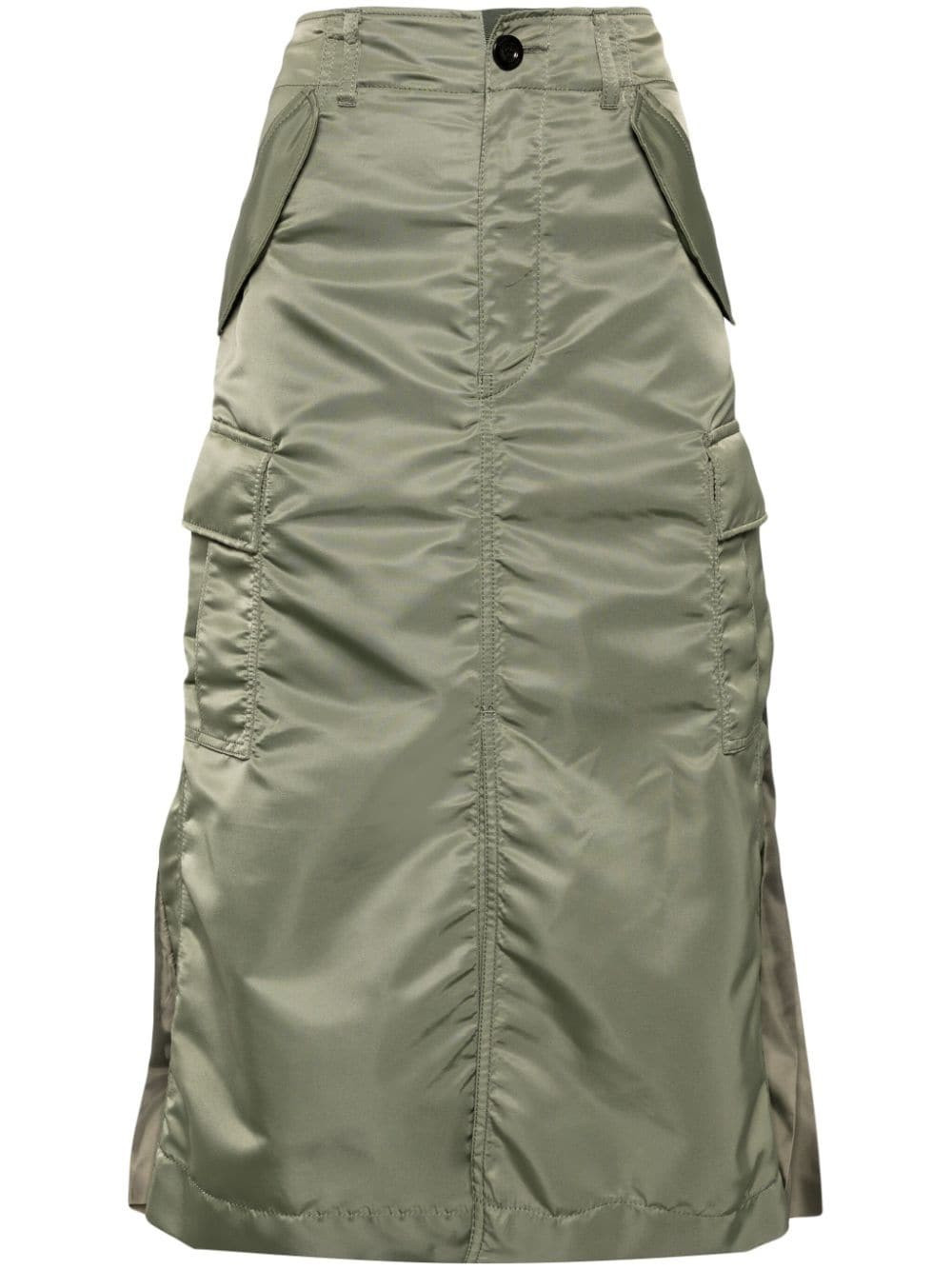 sacai pleated gathered midi skirt - Green | Farfetch Global