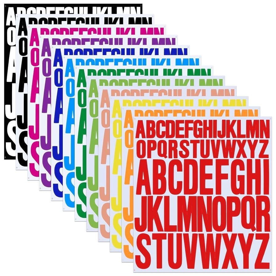 12 Sheets Alphabet Stickers, 12 Colors Self Adhesive Vinyl Letter Stickers Aesthetic, Waterproof ... | Amazon (US)