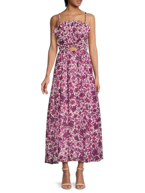 Destinee Fan Bodice Floral Midi Dress | Saks Fifth Avenue OFF 5TH (Pmt risk)