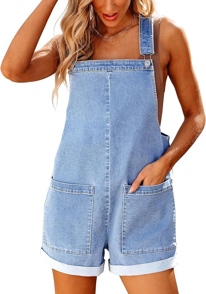 luvamia Short Overalls for Women Loose Fit Jean Rompers Baggy Stretchy Denim Jumpsuit Summer Shor... | Amazon (US)