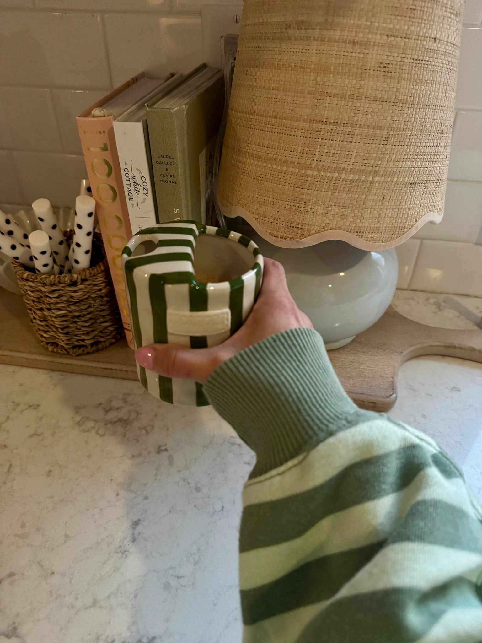 Very into this green lately and stripes 
Cute striped sweater that is so cozy-aerie new arrivals 
Ceramic striped coffee cup 

#LTKdayinmylife #LTKmomlife #LTKFindsUnder50