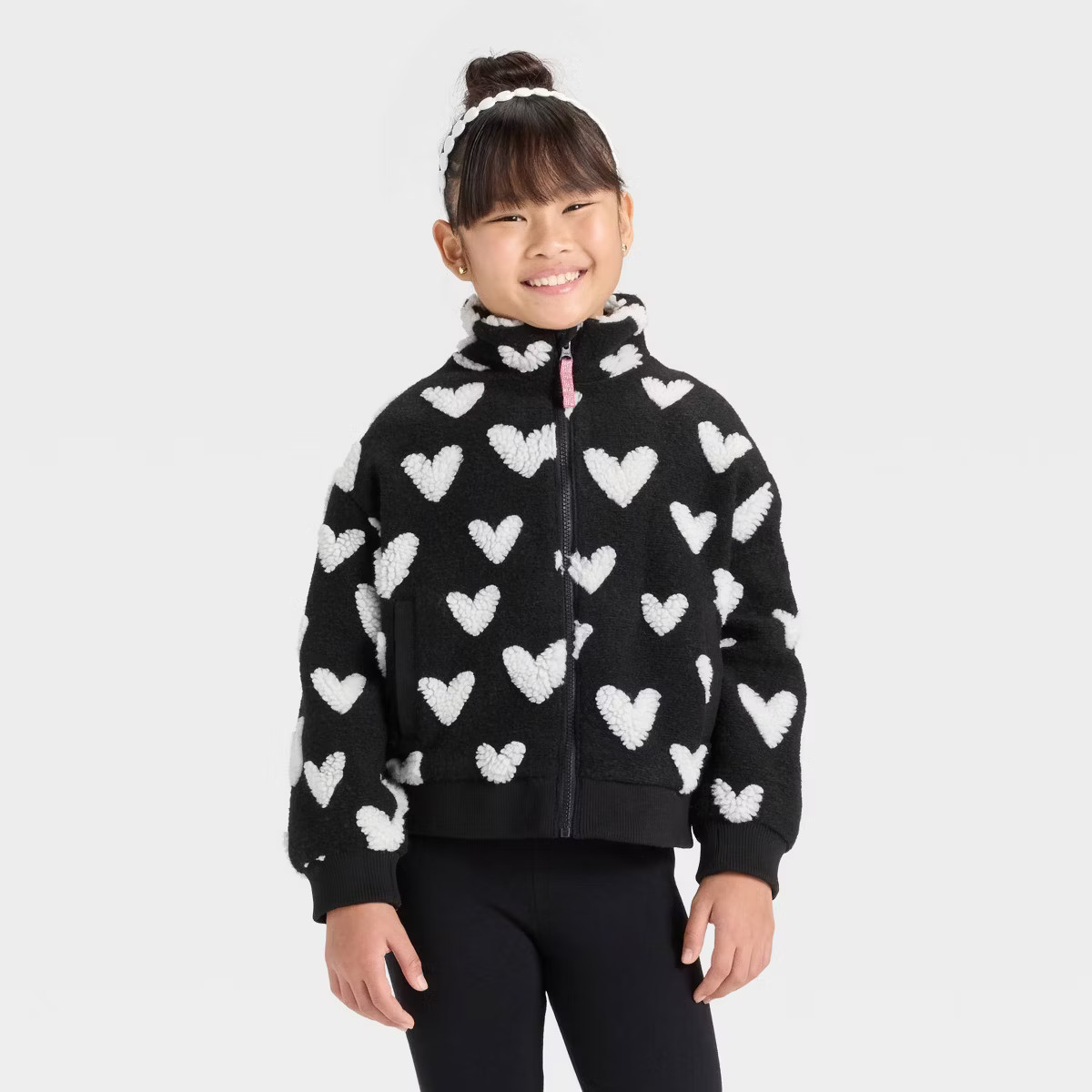 Girls' Hearts Fleece Jacket - Cat & Jack™ Black | Target