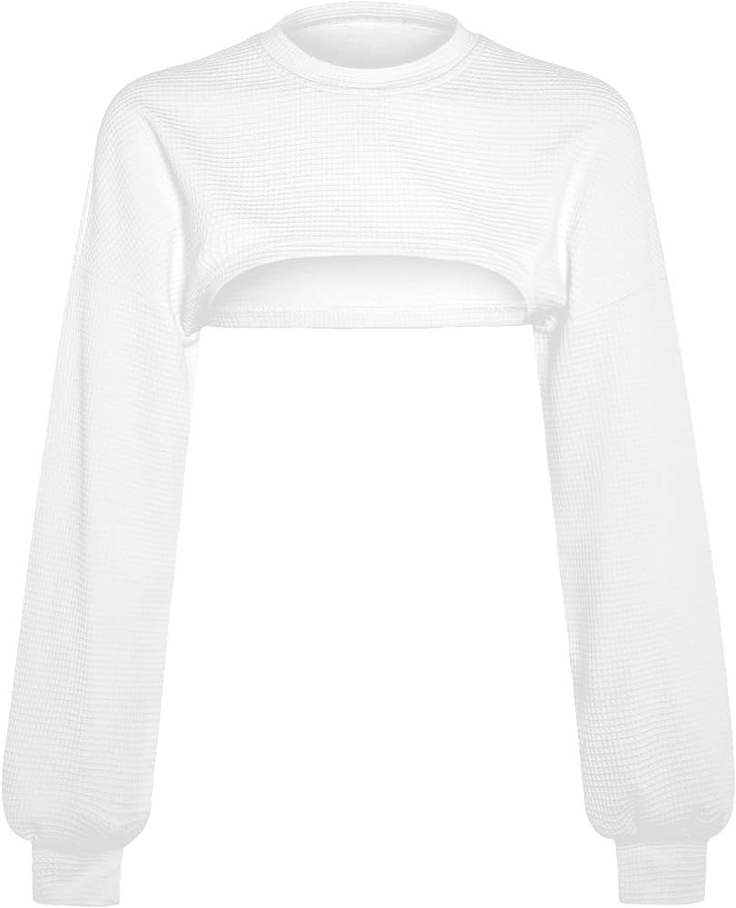 Verdusa Women's Drop Shoulder Long Sleeve Round Neck Knit Crop Sweater Top Khaki M at Amazon Wome... | Amazon (US)