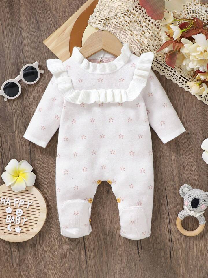 Baby Girls' Ruffle Edge Sweater Jumpsuit | SHEIN