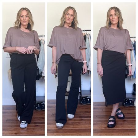 Spring outfit. Spring outfit idea. Summer outfit. Summer outfit idea. Oversized tshirt. Trouser pants. Converse. Sneakers. Work outfit. Flare leggings. Cotton skirt. Pencil skirt. Basic mom outfit. Casual outfit idea. Casual outfit. Everyday outfit. Mom outfit. 

#LTKSeasonal #LTKfindsunder100 #LTKfindsunder50