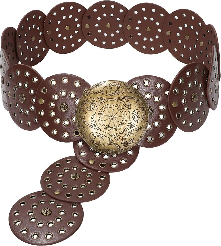 JASGOOD Western Belts for Women Wide Hollow Disc Leather Belt Cowgirl Waist Belt for Jeans Dresse... | Amazon (US)