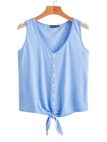 Button Front Knotted Tank Top | SHEIN