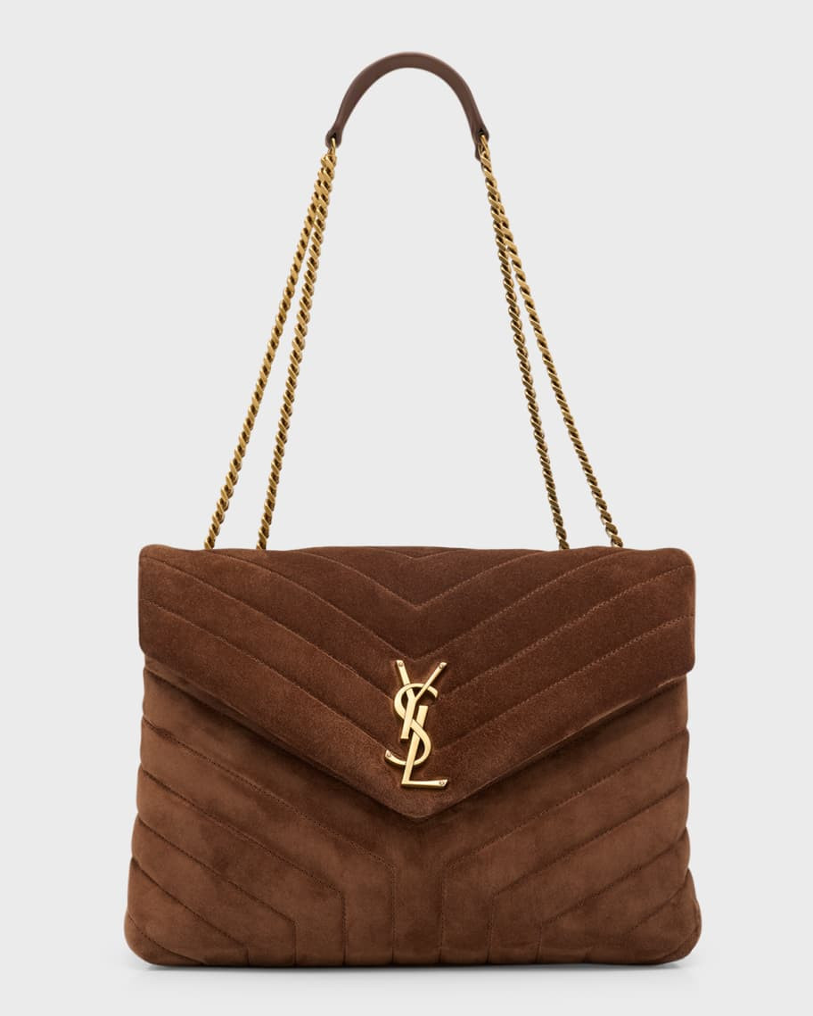 Saint Laurent Loulou Medium YSL Monogram Suede Flap Shoulder Bag | Neiman Marcus